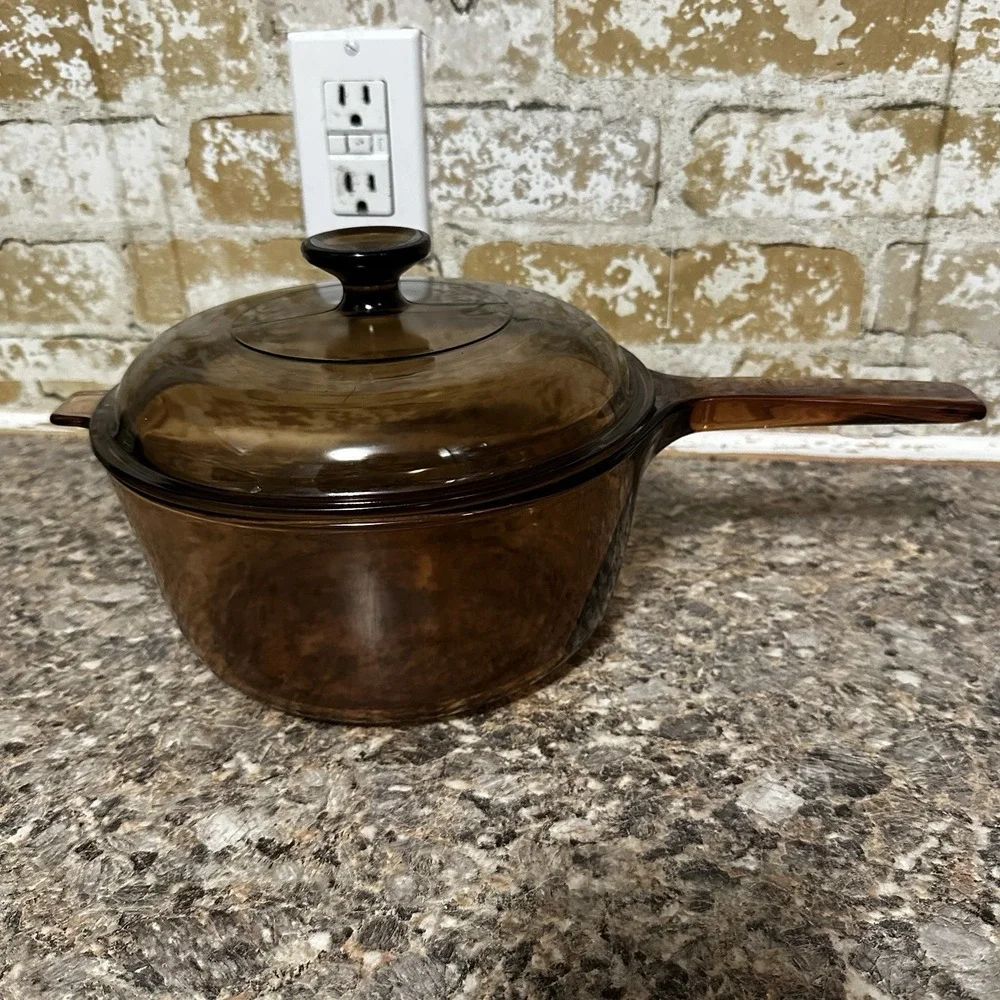 Vintage VISION by Corning 2.5L Sauce Pan With PYREX Lid V2.5C Amber USA